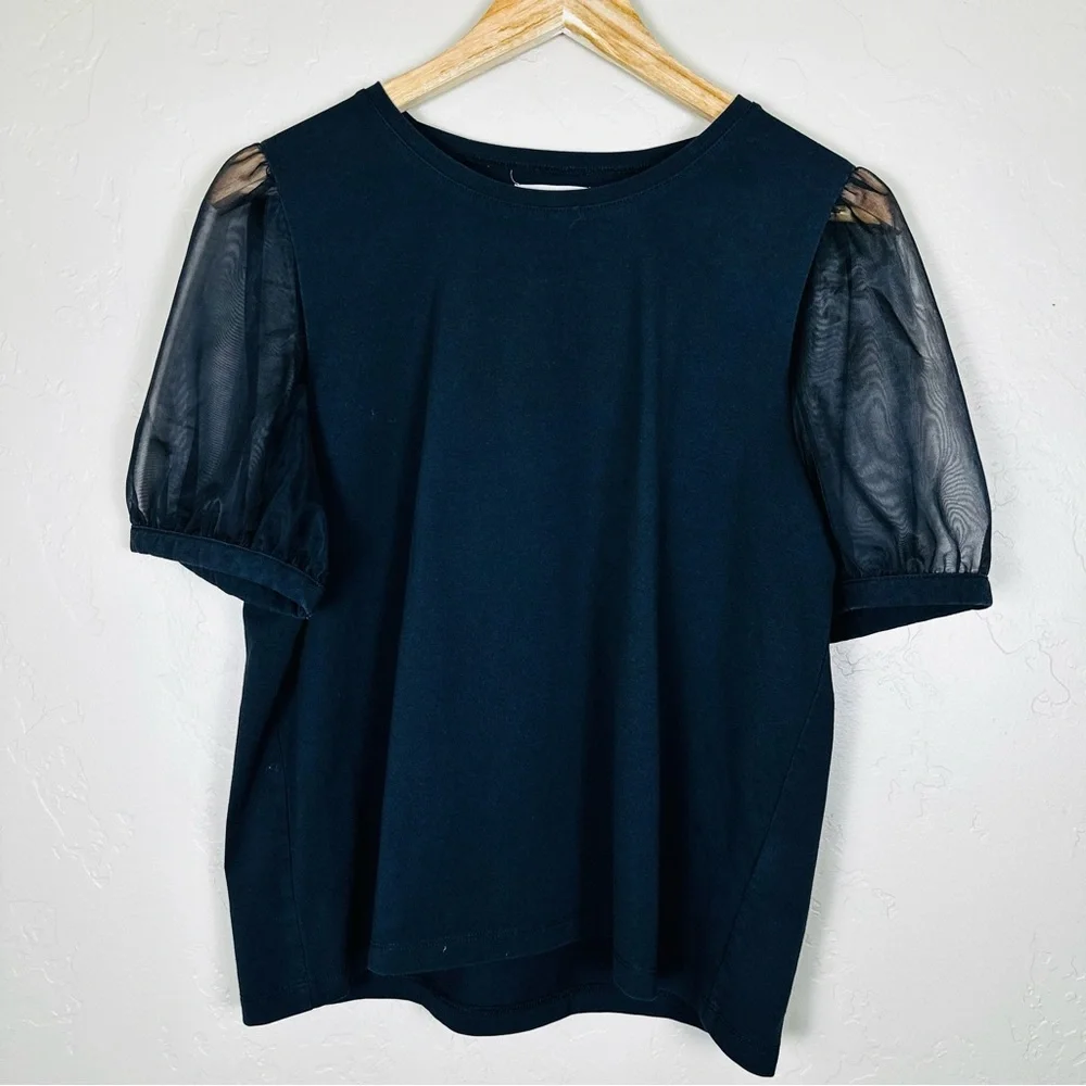 Madewell Women’s Black Sheer-Sleeve Knit Top Size Large - Picture 5 of 9